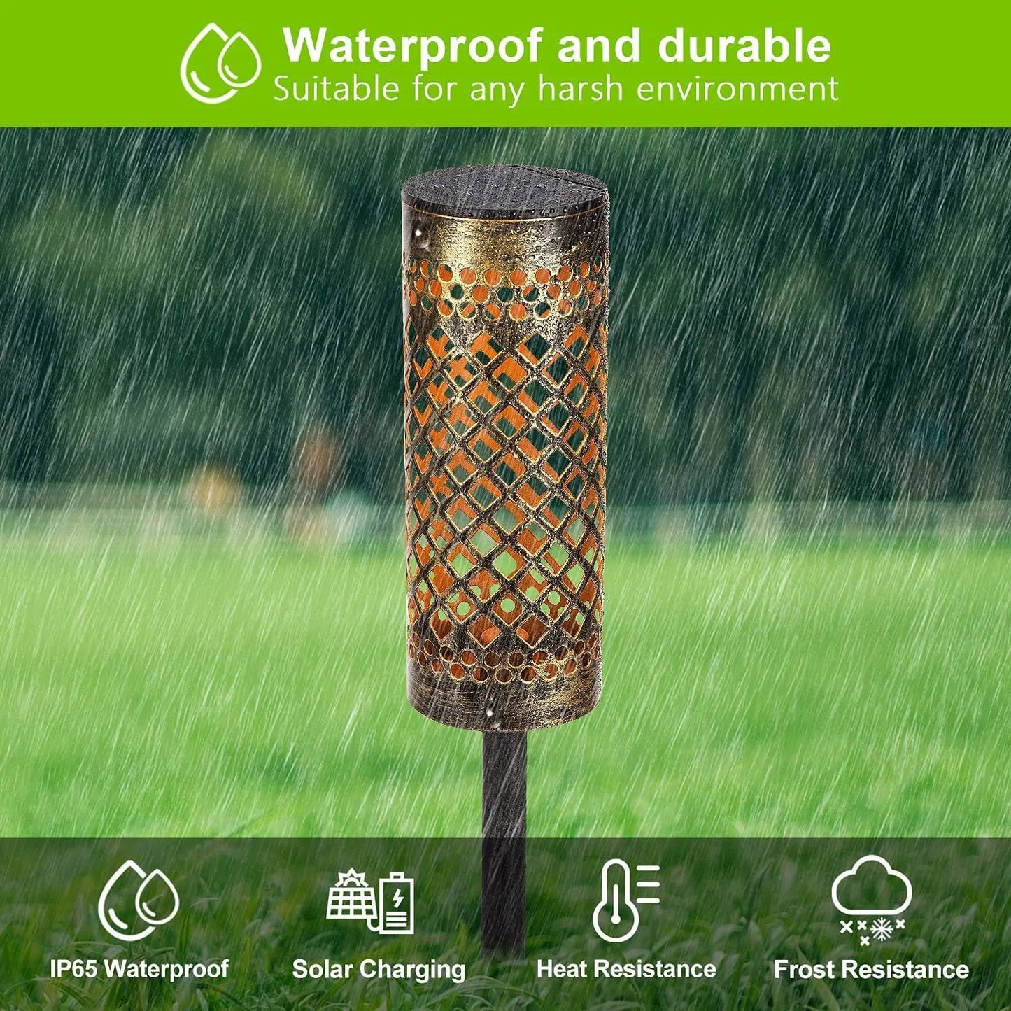 Waterproof solar lawn light shown with size dimensions