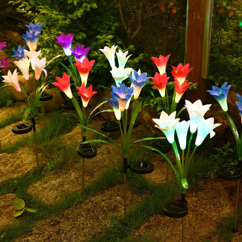 Close-up of the solar panel base on the lily garden stake light