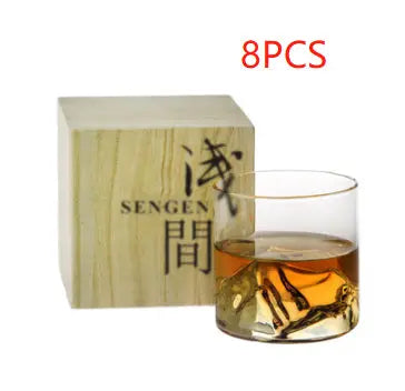 Japanese-style whiskey glass set shown with included ice cube mold